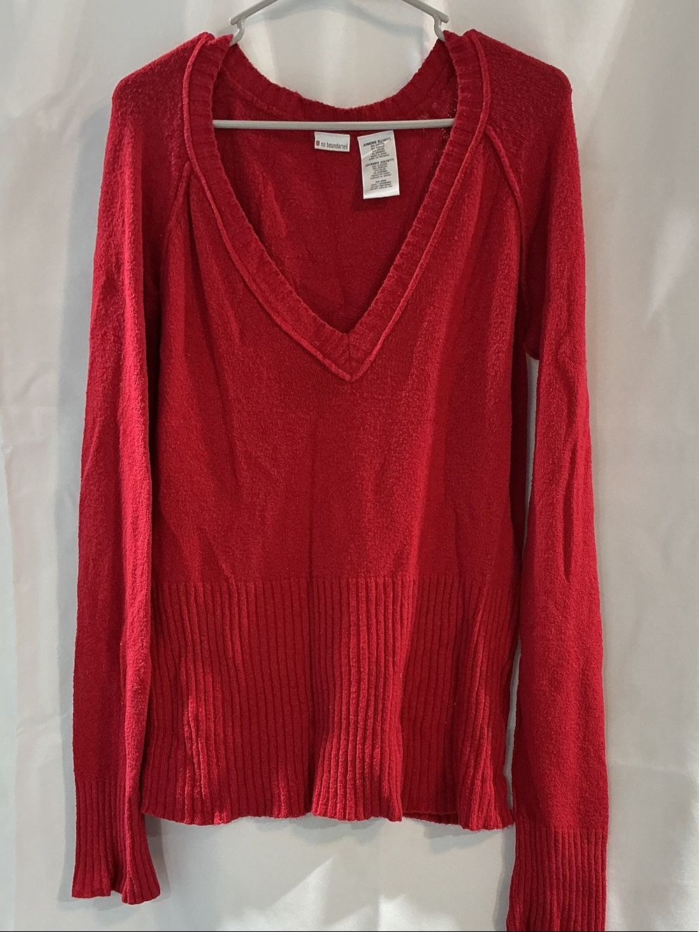 No Boundaries Bright Red V-Neck Pullover Sweater